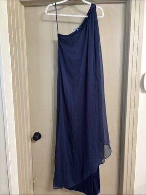 Gianni Bini Navy One-Shoulder Asymmetrical Chiffon Skirt